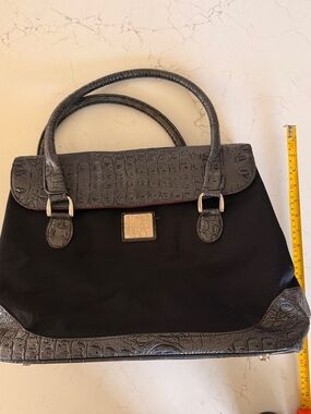 Diane Von Furstenberg Black Croc-Trim Top-Handle Tote